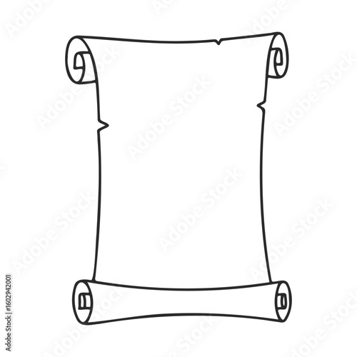 Blank scroll outline with curled edges on white background – stock vector icon in line style