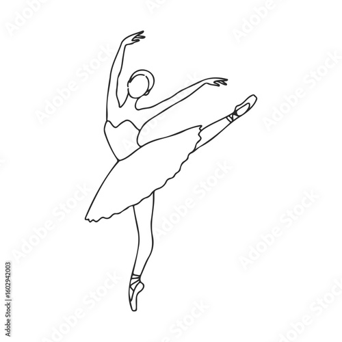 Elegant line drawing of ballerina in dance pose highlighting graceful movement – stock vector icon in line style