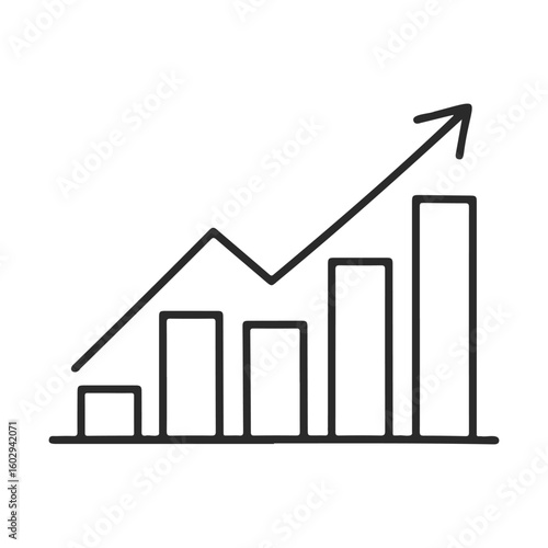 Simple line drawing of increasing bar graph with arrow – stock vector icon in line style