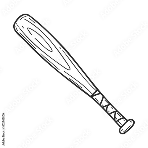 Hand-drawn wooden baseball bat illustration with detailed handle design – stock vector icon in line style