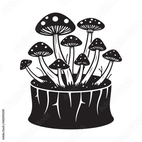 Silhouette of mycelium mushroom, Vector illustration of Halloween, design element.
