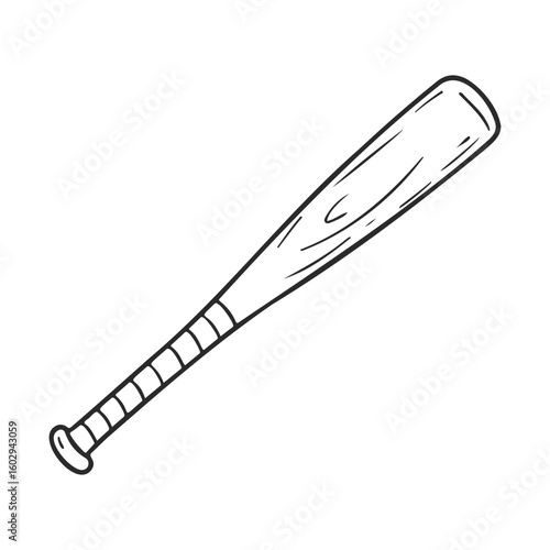 Hand-drawn sketch of a baseball bat with textured wood details – stock vector icon in line style