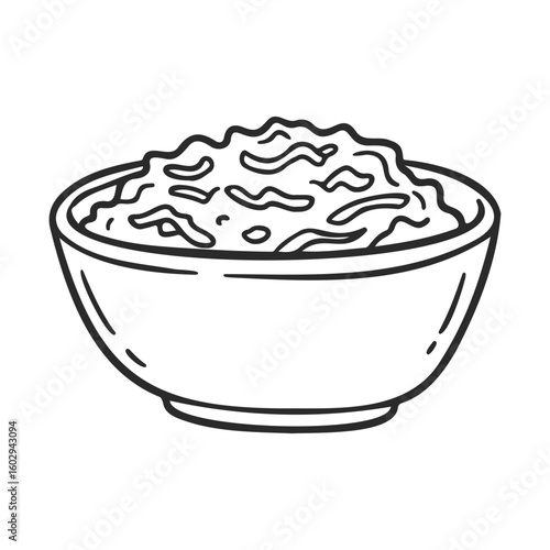 Simple line art of a bowl of mashed potatoes in black and white – stock vector icon in line style