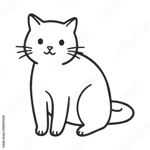 Simple black line art cat drawing with whiskers – stock vector icon in line style