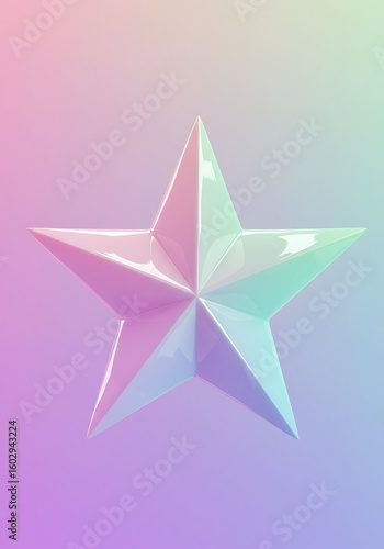 A glossy, five-pointed star rendered with pastel colors against a gradient background.
