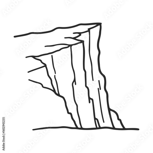 Hand-drawn style cliff illustration with minimalist black lines – stock vector icon in line style