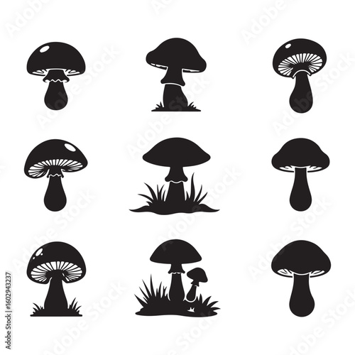 Silhouette of mycelium mushroom, Vector illustration of Halloween, design element.