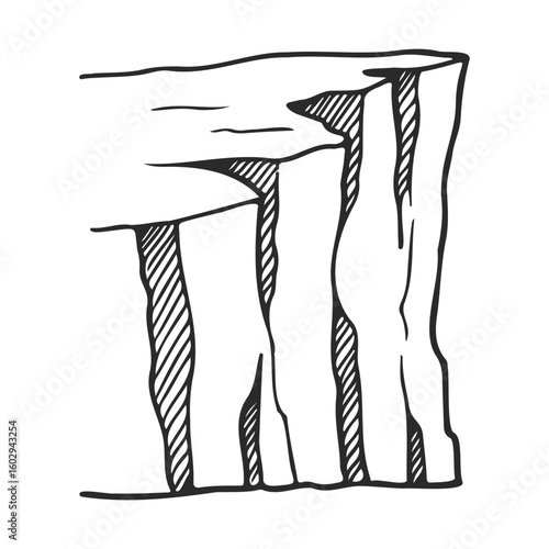 Hand-drawn cliff edge illustration with detailed shading on vertical rock face – stock vector icon in line style