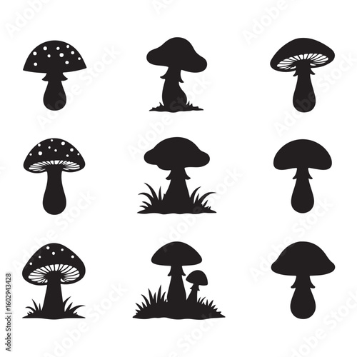 Silhouette of mycelium mushroom, Vector illustration of Halloween, design element.