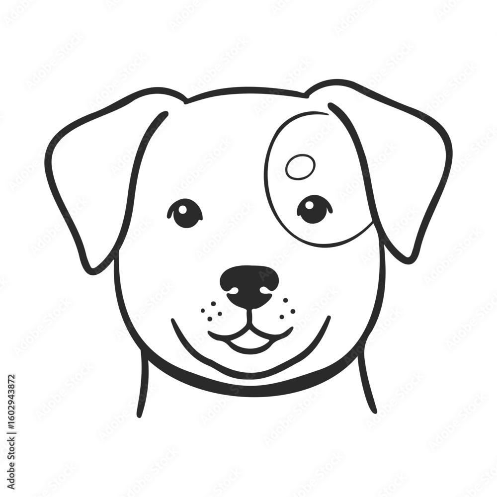 Obraz premium Playful line art of dog with one eye patch illustration – stock vector icon in line style