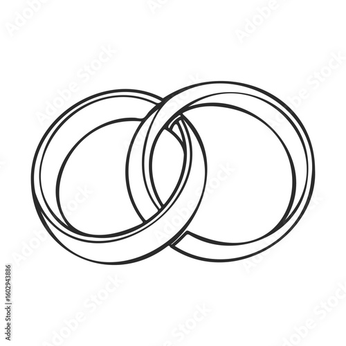 Minimalist outline of interlocking wedding rings symbolizing marriage and unity – stock vector icon in line style