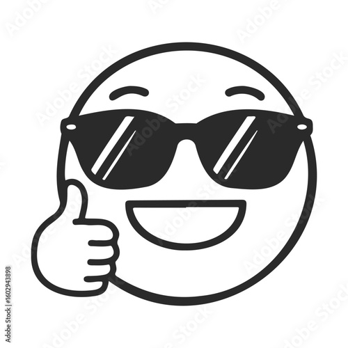 Cool sunglasses emoji with thumbs up smiling face – stock vector icon in line style