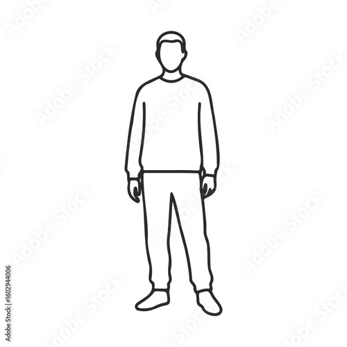 Outline of young caucasian male in casual wear on white background – stock vector icon in line style