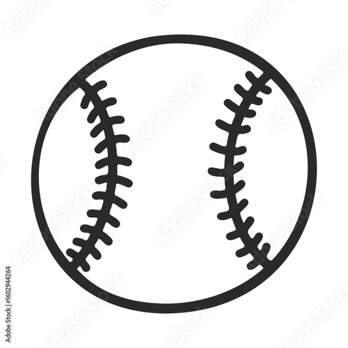 Simple black and white baseball icon with stitching details – stock vector icon in line style