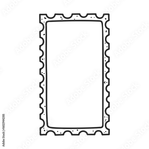 Simple black and white rectangular postage stamp illustration with wavy edges – stock vector icon in line style