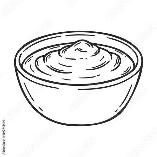 Hand-drawn illustration of a bowl filled with thick creamy yogurt – stock vector icon in line style