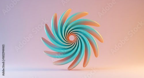 Abstract, swirling, three-dimensional design in pastel colors.
