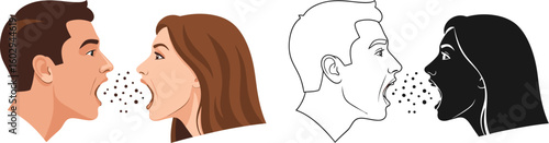 Symptoms of flu and cold illustration vector with coughing and sneezing people health care