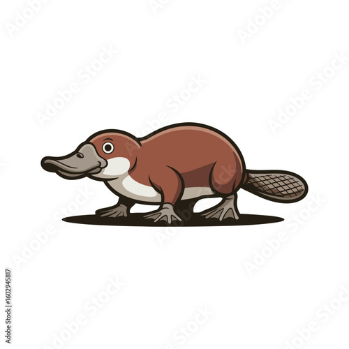Brown platypus with duck bill and beaver tail animal mammal