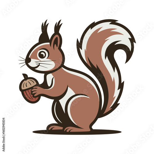 Brown squirrel holding acorn with bushy tail vector