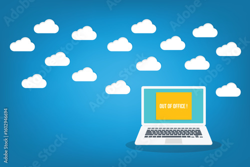 Laptop with out of office business sign	