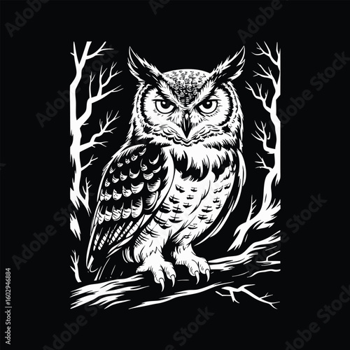 Majestic owl perched on a branch amidst bare trees bird wildlife