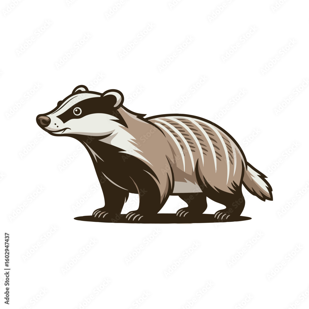 Obraz premium Striped badger standing profile view animal wildlife