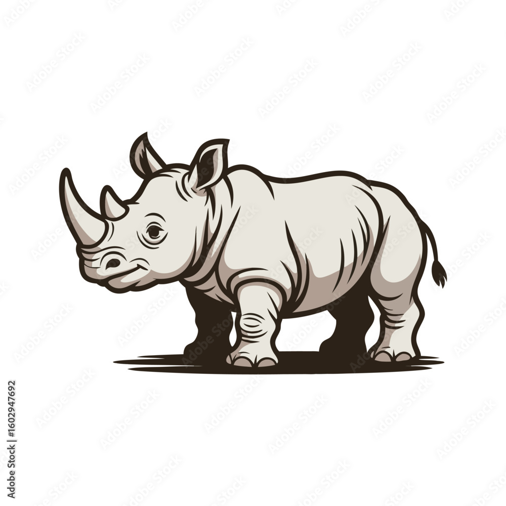 Fototapeta premium Stylized rhinoceros standing profile view animal wildlife