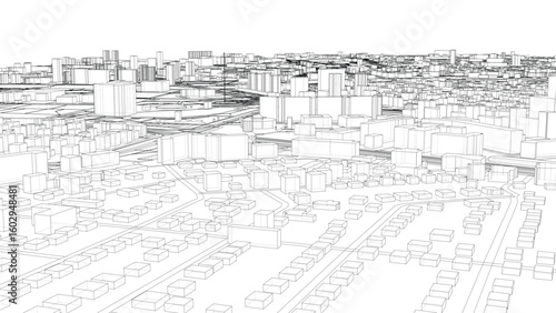 Urban Wireframe Cityscape
