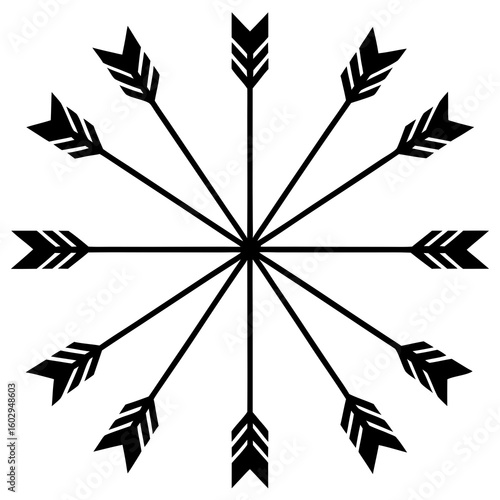 Circular Arrow Design Black and White Arrows Radiating from Center Point