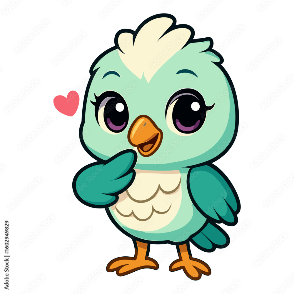 Obraz premium cheerful cartoon cute bird shy love heart