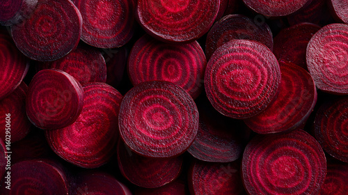 Freshly cut red beets showcase their vibrant color and unique patterns, perfect for salads or healthy dishes