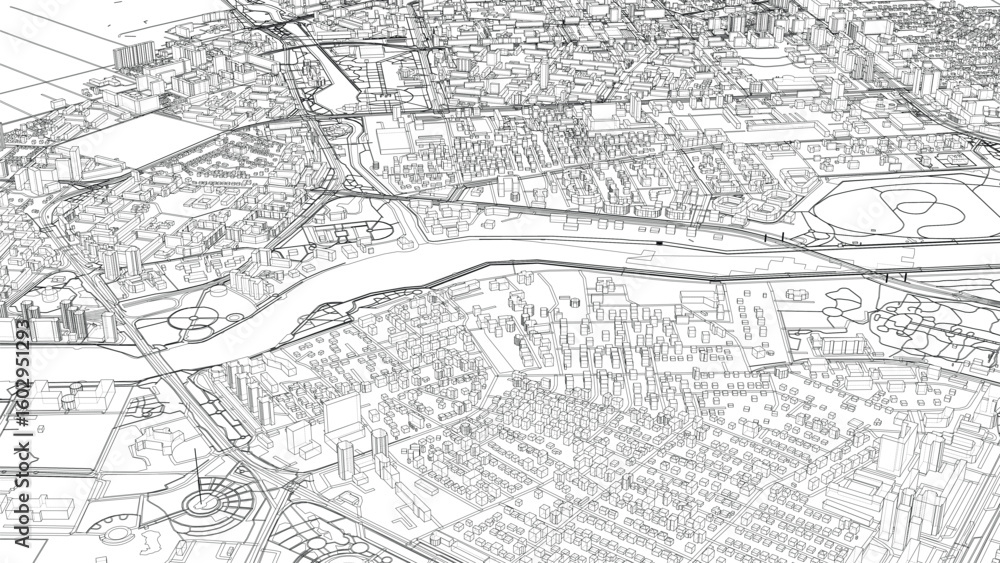 Fototapeta premium Detailed Black and White City Map