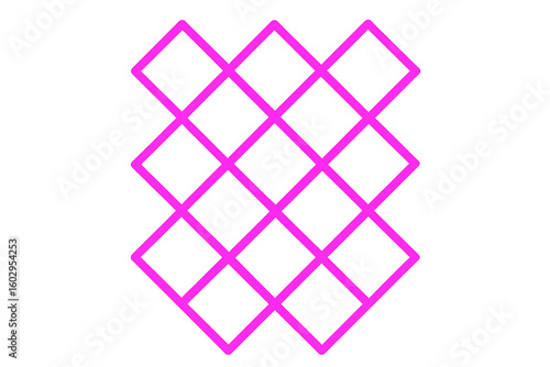 Seamless geometric pattern of pink diamonds intertwining on a transparent background, creating a modern and stylish design