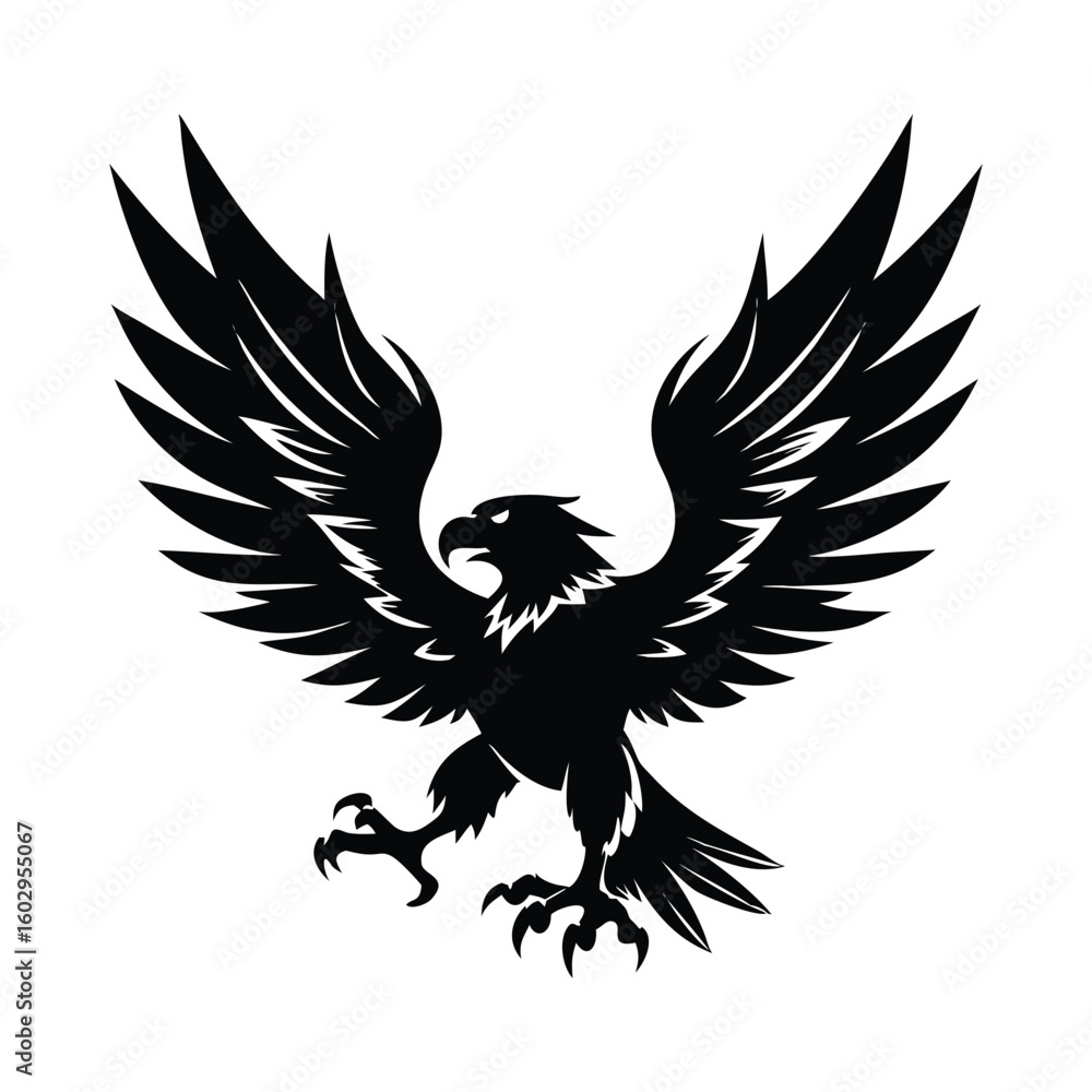 Fototapeta premium Flying Eagle Silhouette with Spread Wings and Open Talons