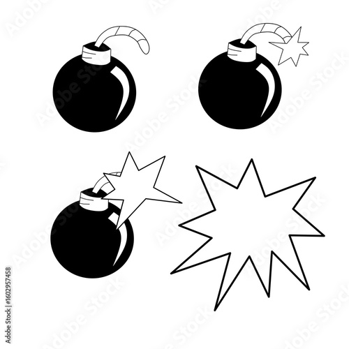 Silhouette illustration of a bomb about to explode 