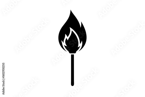 Burning Matchstick with Flame – Flat Vector Fire Icon Illustration