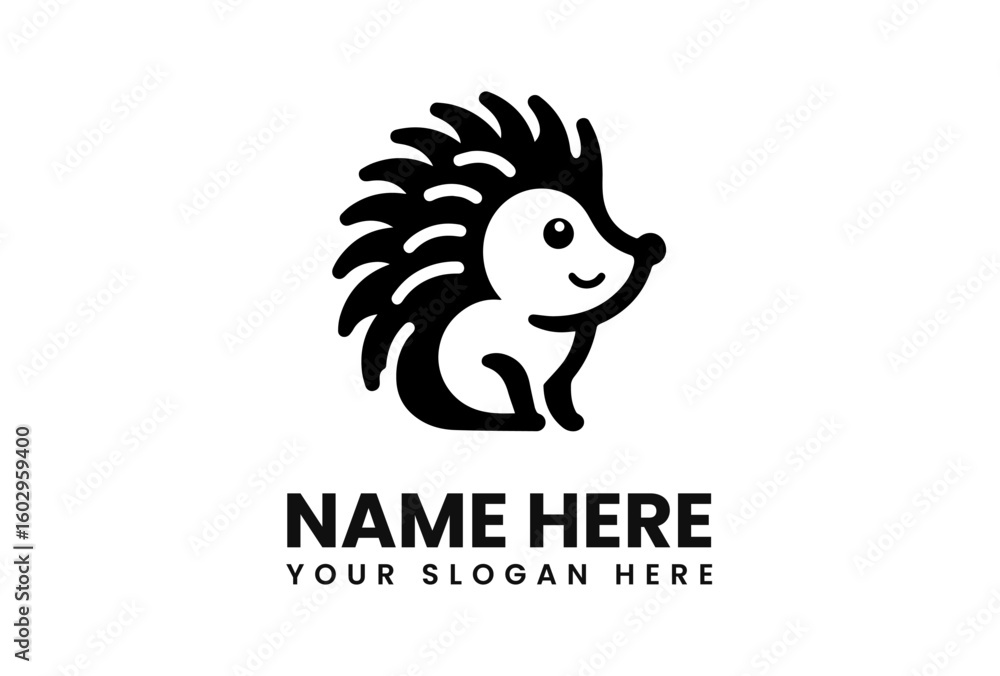 Obraz premium Happy Hedgehog Logo Design Black Silhouette.