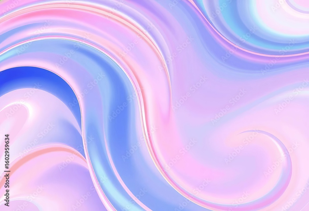 Naklejka premium Abstract swirls of soft blue and pink, light amber and white curves on wallpaper, modern, feminine