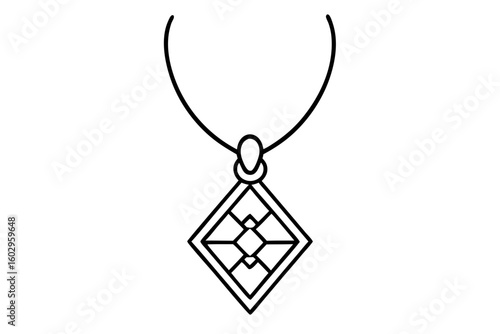 Minimalist Necklace with Pendant – Jewelry Line Art Icon in SVG