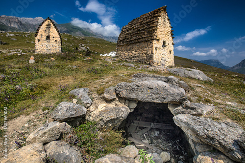 View of ancient stone structures stand against the vast mountainous landscape, hinting at tales of a forgotten time, Moscow, Moscow, Russia.
