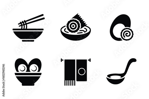 Black icons of food and drink items white