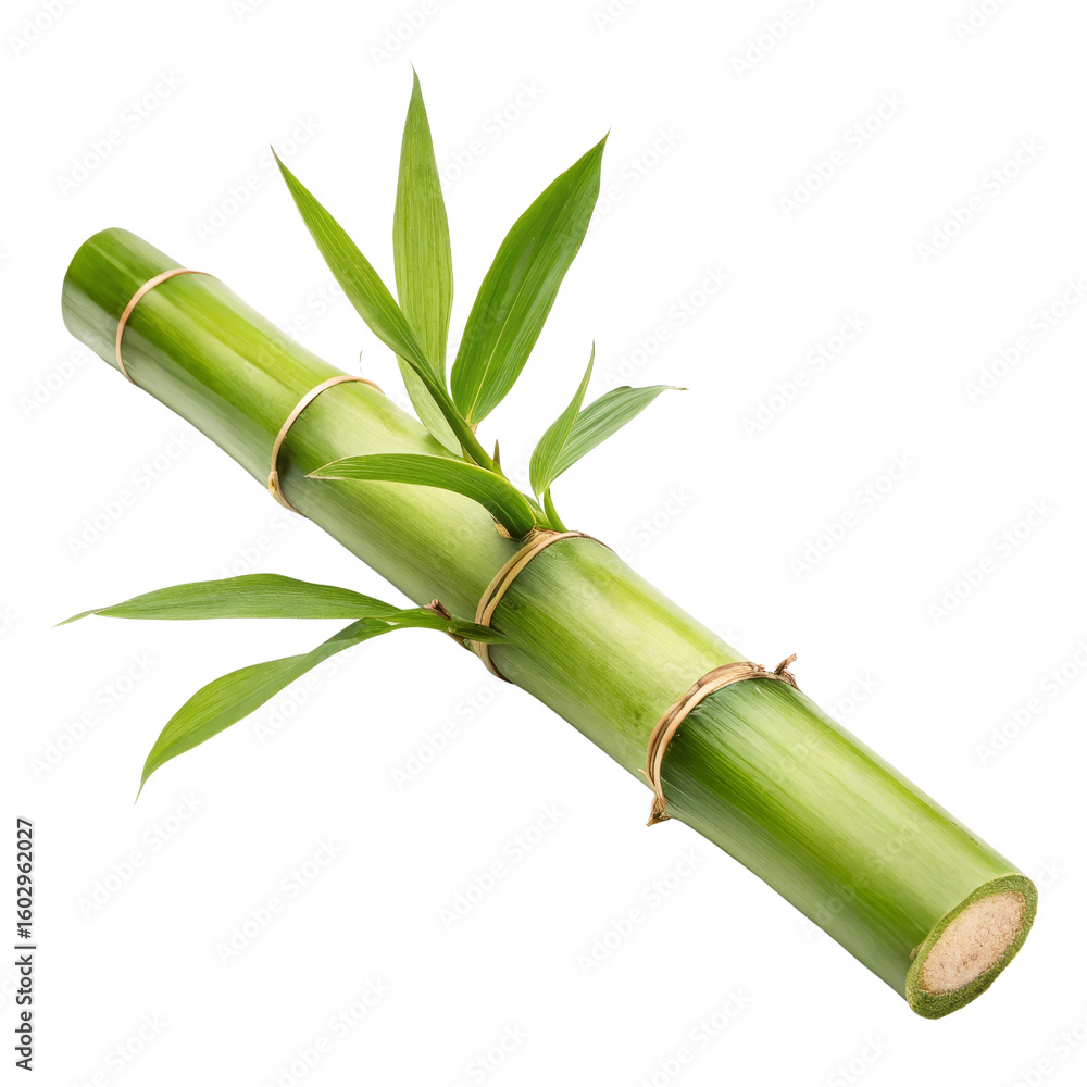 Obraz premium Fresh Green Bamboo Shoot with Leaves, Isolated on Transparent Background, Nature, Plant, Bamboo, Green, Nature