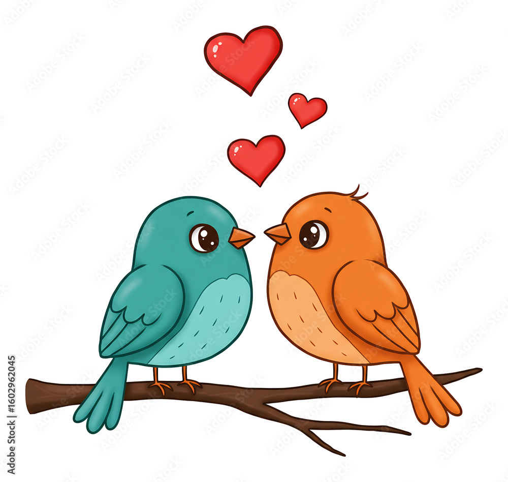 Obraz premium 愛らしい小鳥カップル 幸せなキス