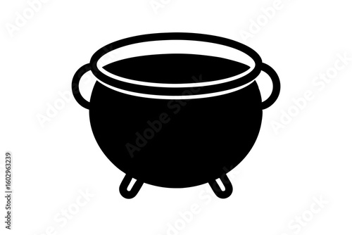 Flat Vector Icon of Cauldron Cooking Pot – Black Silhouette Design
