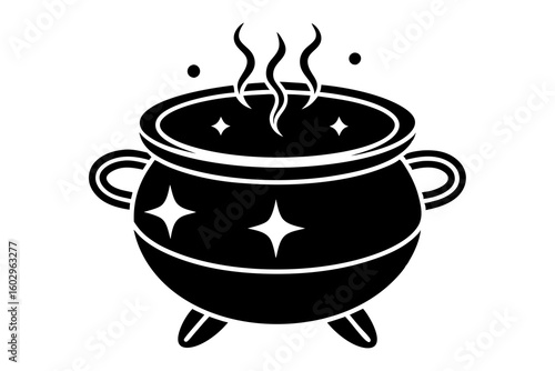 Flat Vector Icon of Cauldron Cooking Pot – Black Silhouette Design