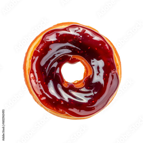 Delicious Jelly-Filled Donut, Top View, Isolated on Black