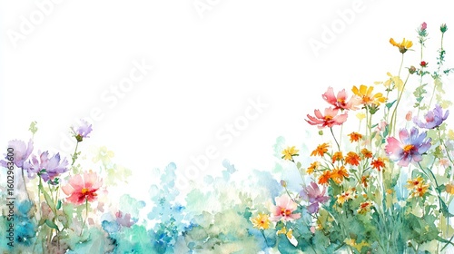 Vibrant watercolor flowers background, a colorful floral design for artistic projects