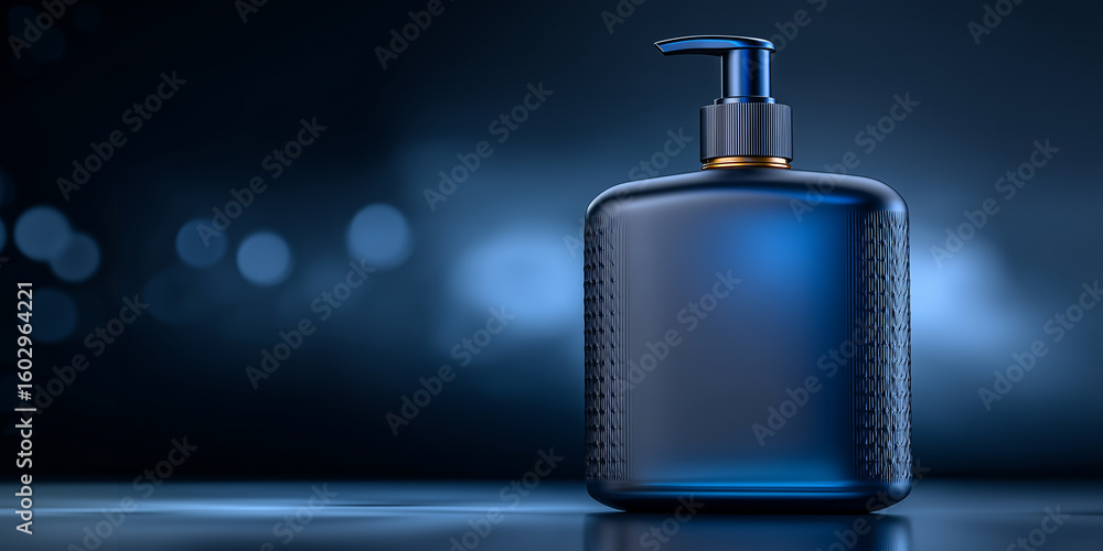 Obraz premium A blue soap dispenser on a dark background. 