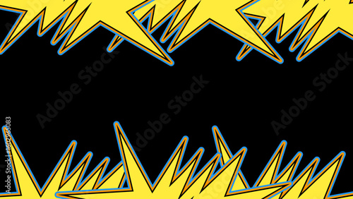 Seamless pattern of abstract yellow lightning bolt shapes with bold outlines on a black background